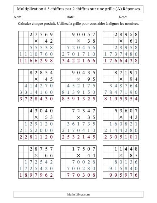 Multiplication à 5 chiffres par 2 chiffres avec le support d'une grille (A) page 2