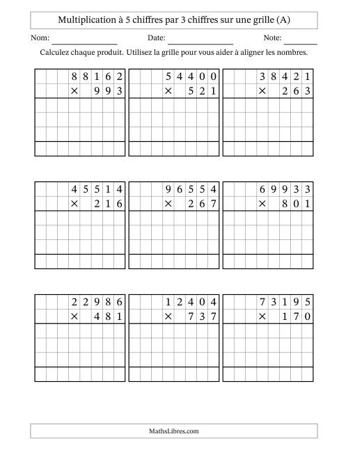 Multiplication à 5 chiffres par 3 chiffres avec le support d'une grille (A)