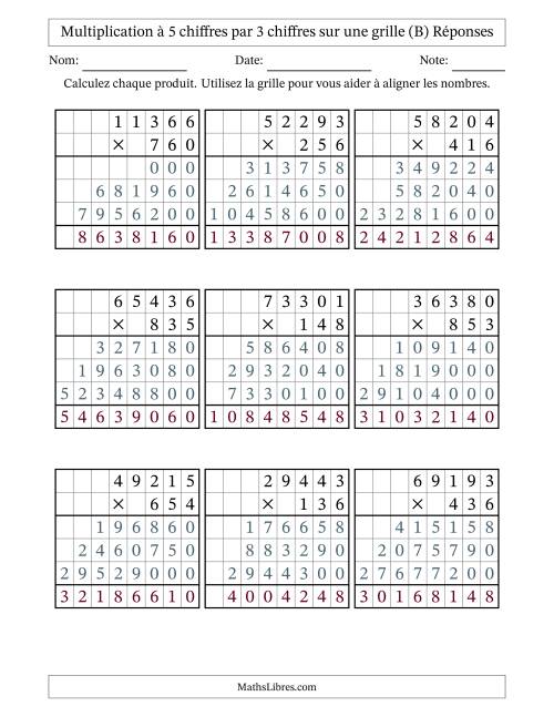 Multiplication à 5 chiffres par 3 chiffres avec le support d'une grille (B) page 2