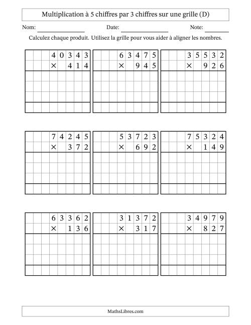 Multiplication à 5 chiffres par 3 chiffres avec le support d'une grille (D)