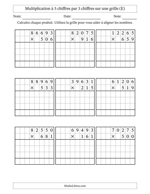 Multiplication à 5 chiffres par 3 chiffres avec le support d'une grille (E)