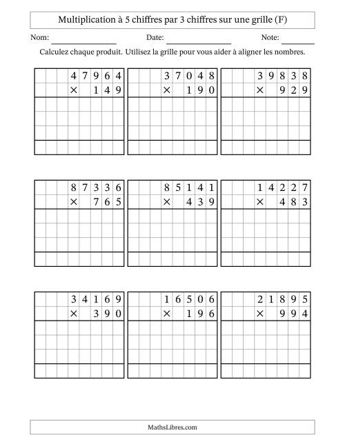 Multiplication à 5 chiffres par 3 chiffres avec le support d'une grille (F)