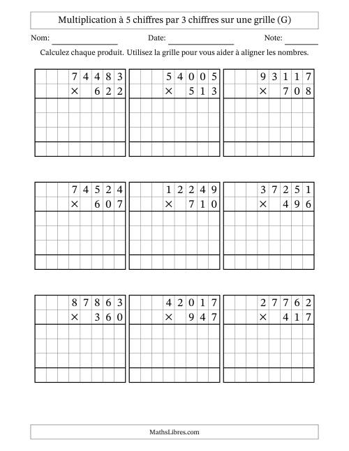 Multiplication à 5 chiffres par 3 chiffres avec le support d'une grille (G)