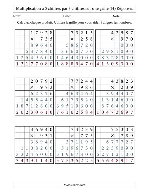 Multiplication à 5 chiffres par 3 chiffres avec le support d'une grille (H) page 2