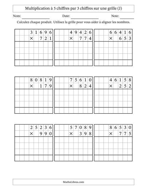 Multiplication à 5 chiffres par 3 chiffres avec le support d'une grille (J)