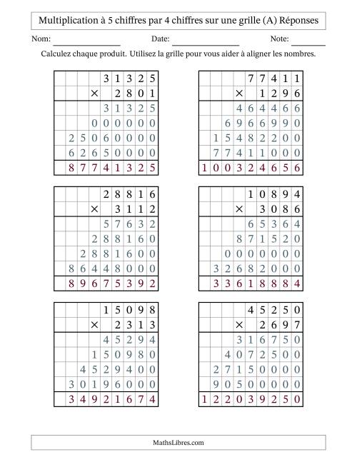 Multiplication à 5 chiffres par 4 chiffres avec le support d'une grille (A) page 2