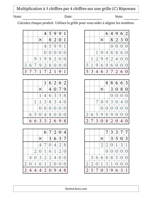 Multiplication à 5 chiffres par 4 chiffres avec le support d'une grille (C) page 2