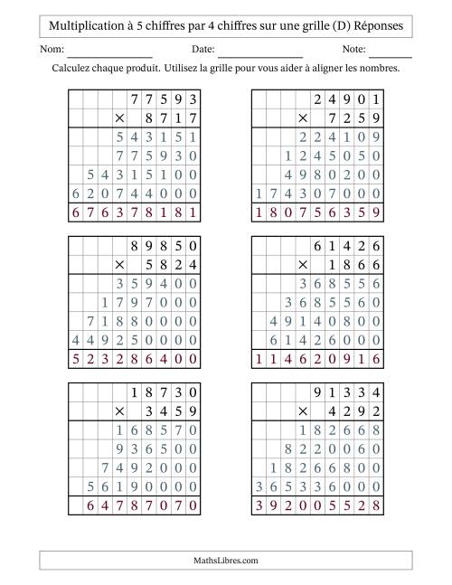 Multiplication à 5 chiffres par 4 chiffres avec le support d'une grille (D) page 2