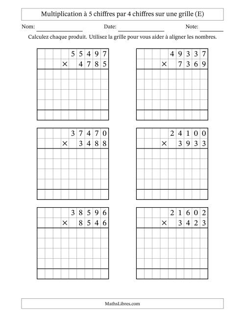 Multiplication à 5 chiffres par 4 chiffres avec le support d'une grille (E)
