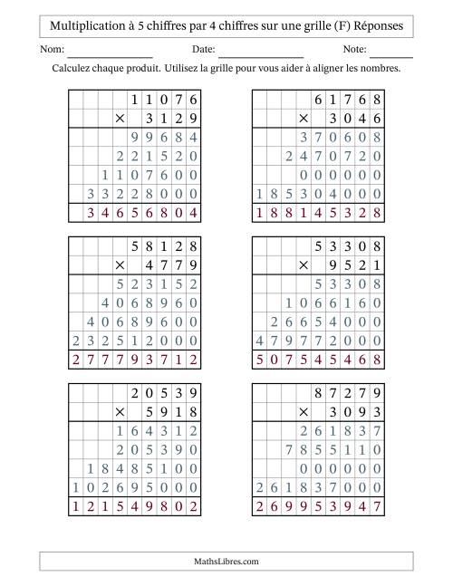 Multiplication à 5 chiffres par 4 chiffres avec le support d'une grille (F) page 2