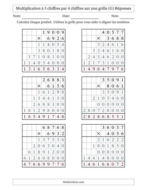 Multiplication à 5 chiffres par 4 chiffres avec le support d'une grille (G) page 2