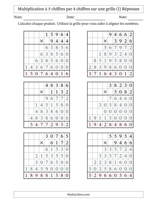 Multiplication à 5 chiffres par 4 chiffres avec le support d'une grille (I) page 2