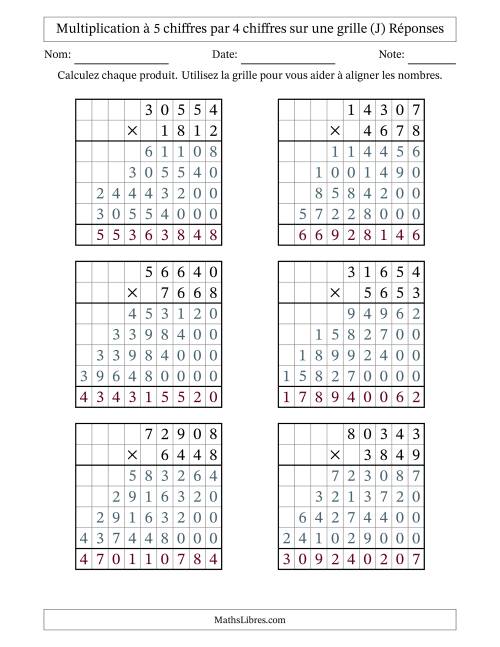 Multiplication à 5 chiffres par 4 chiffres avec le support d'une grille (J) page 2