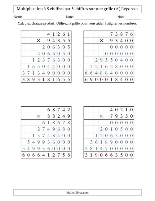 Multiplication à 5 chiffres par 5 chiffres avec le support d'une grille (A) page 2
