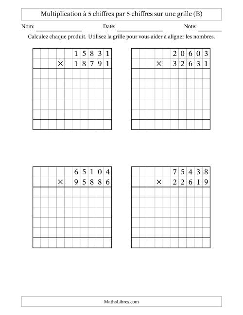 Multiplication à 5 chiffres par 5 chiffres avec le support d'une grille (B)
