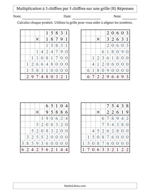 Multiplication à 5 chiffres par 5 chiffres avec le support d'une grille (B) page 2
