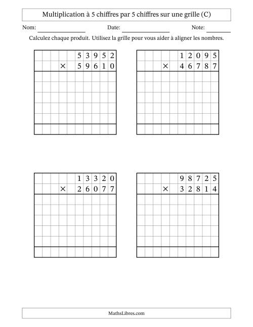 Multiplication à 5 chiffres par 5 chiffres avec le support d'une grille (C)