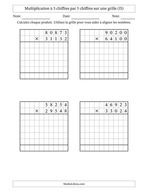 Multiplication à 5 chiffres par 5 chiffres avec le support d'une grille (D)