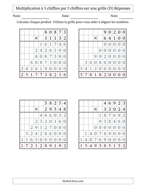Multiplication à 5 chiffres par 5 chiffres avec le support d'une grille (D) page 2