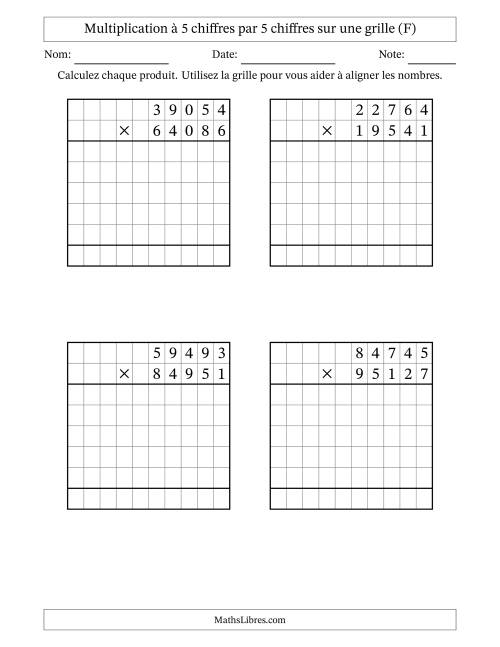 Multiplication à 5 chiffres par 5 chiffres avec le support d'une grille (F)