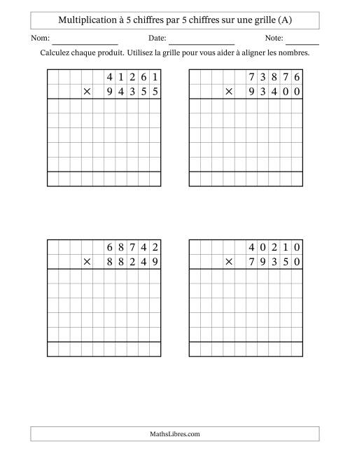 Multiplication à 5 chiffres par 5 chiffres avec le support d'une grille (Tout)