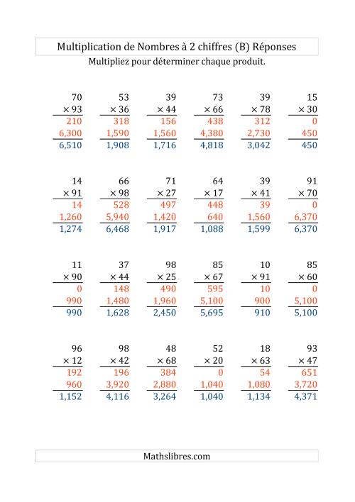 Multiplication de Nombres à 2 Chiffres par des Nombres à 2 Chiffres (B) page 2