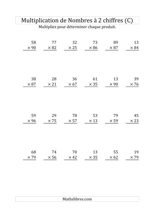Multiplication de Nombres à 2 Chiffres par des Nombres à 2 Chiffres (C)