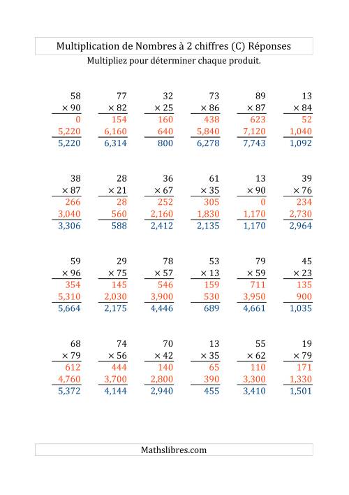 Multiplication de Nombres à 2 Chiffres par des Nombres à 2 Chiffres (C) page 2