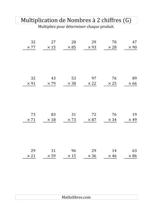 Multiplication de Nombres à 2 Chiffres par des Nombres à 2 Chiffres (G)