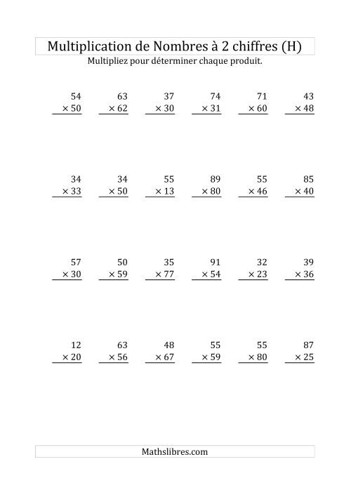 Multiplication de Nombres à 2 Chiffres par des Nombres à 2 Chiffres (H)
