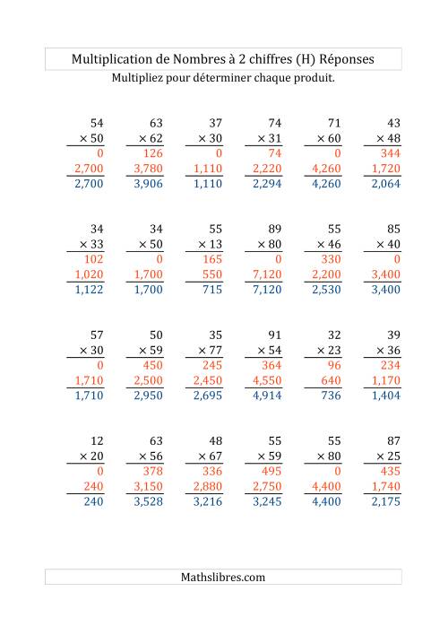 Multiplication de Nombres à 2 Chiffres par des Nombres à 2 Chiffres (H) page 2