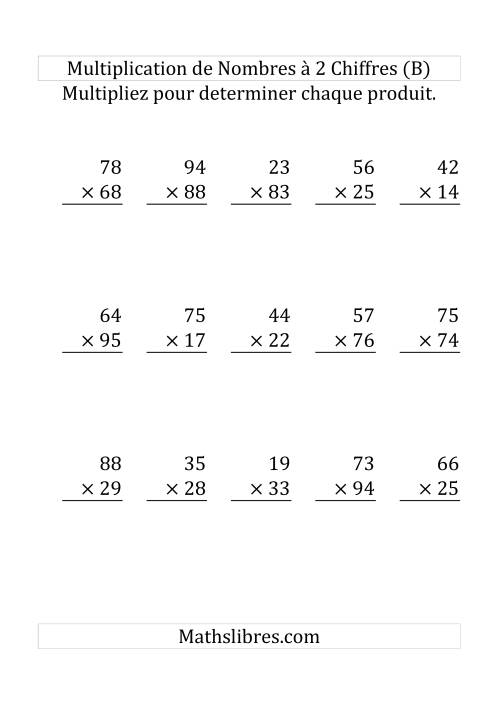 Multiplication de Nombres à 2 Chiffres par des Nombres à 2 Chiffres (Gros Caractère) (B)