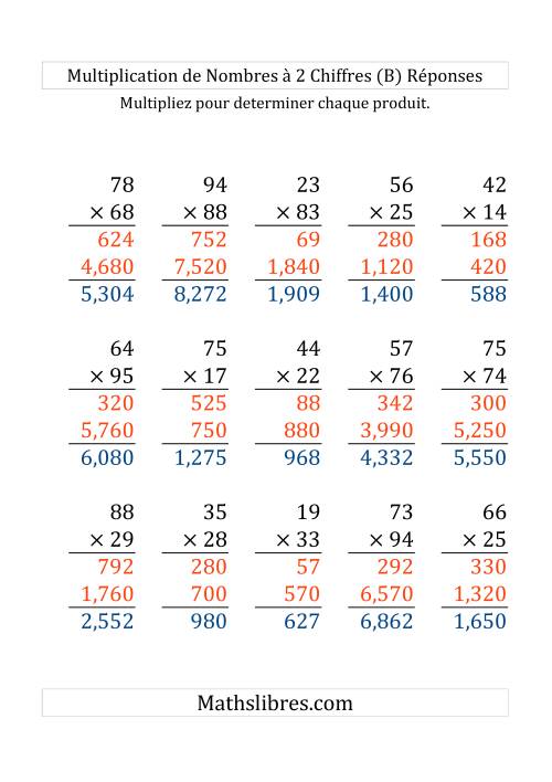Multiplication de Nombres à 2 Chiffres par des Nombres à 2 Chiffres (Gros Caractère) (B) page 2