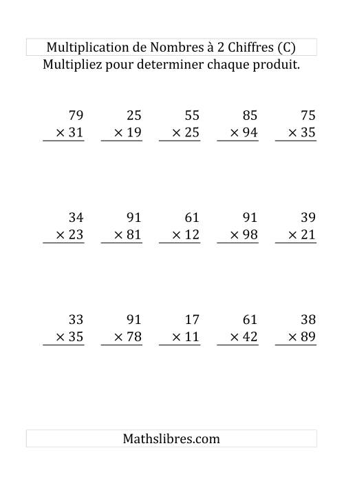 Multiplication de Nombres à 2 Chiffres par des Nombres à 2 Chiffres (Gros Caractère) (C)