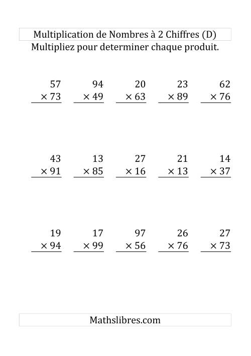 Multiplication de Nombres à 2 Chiffres par des Nombres à 2 Chiffres (Gros Caractère) (D)