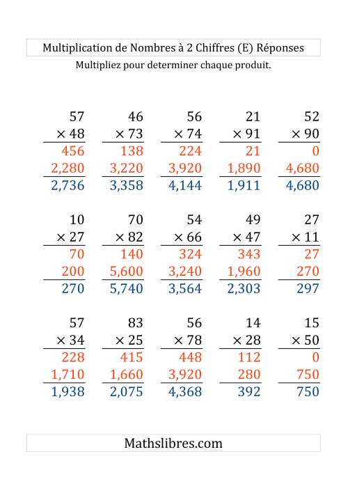 Multiplication de Nombres à 2 Chiffres par des Nombres à 2 Chiffres (Gros Caractère) (E) page 2