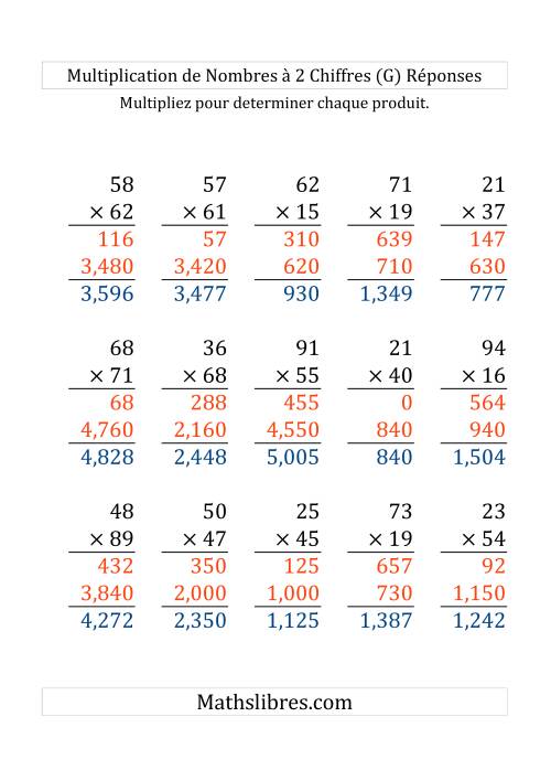 Multiplication de Nombres à 2 Chiffres par des Nombres à 2 Chiffres (Gros Caractère) (G) page 2