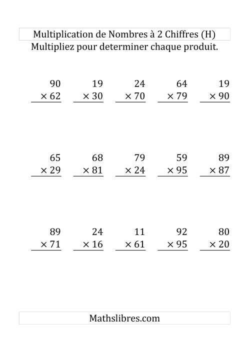 Multiplication de Nombres à 2 Chiffres par des Nombres à 2 Chiffres (Gros Caractère) (H)