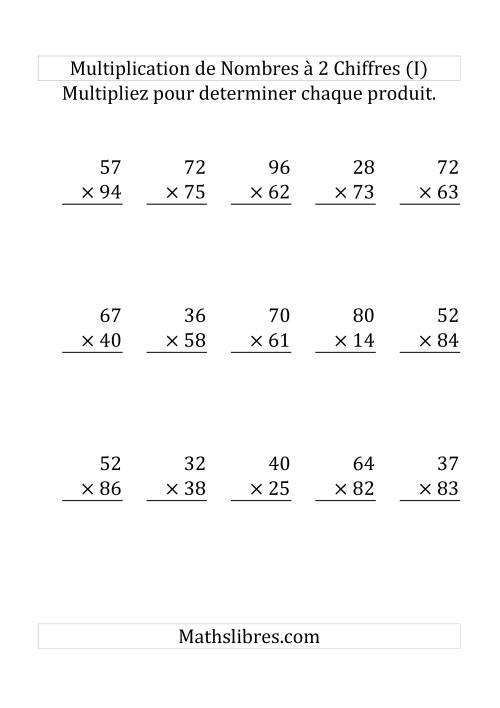 Multiplication de Nombres à 2 Chiffres par des Nombres à 2 Chiffres (Gros Caractère) (I)
