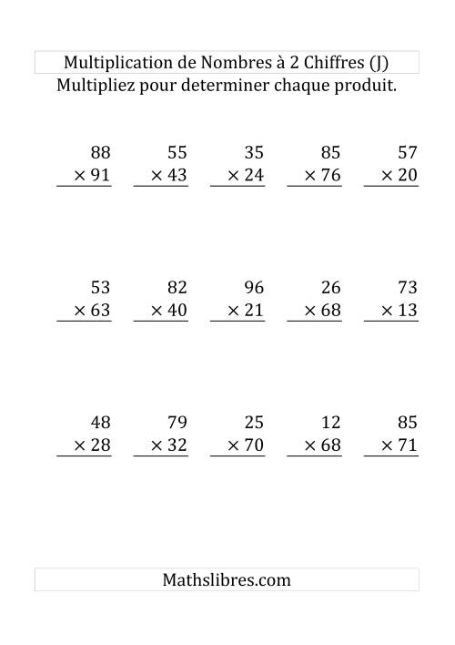 Multiplication de Nombres à 2 Chiffres par des Nombres à 2 Chiffres (Gros Caractère) (J)