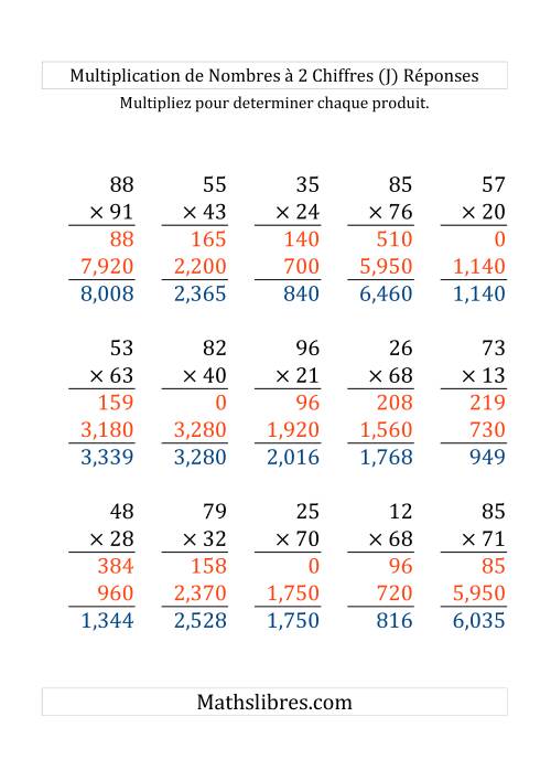 Multiplication de Nombres à 2 Chiffres par des Nombres à 2 Chiffres (Gros Caractère) (J) page 2