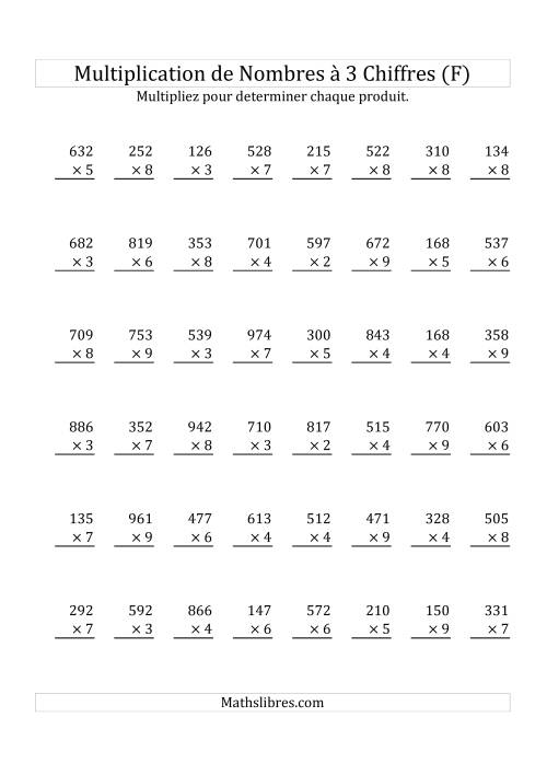 Multiplication de Nombres à 3 Chiffres par des Nombres à 1 Chiffre (F)
