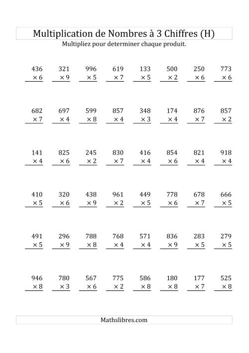 Multiplication de Nombres à 3 Chiffres par des Nombres à 1 Chiffre (H)