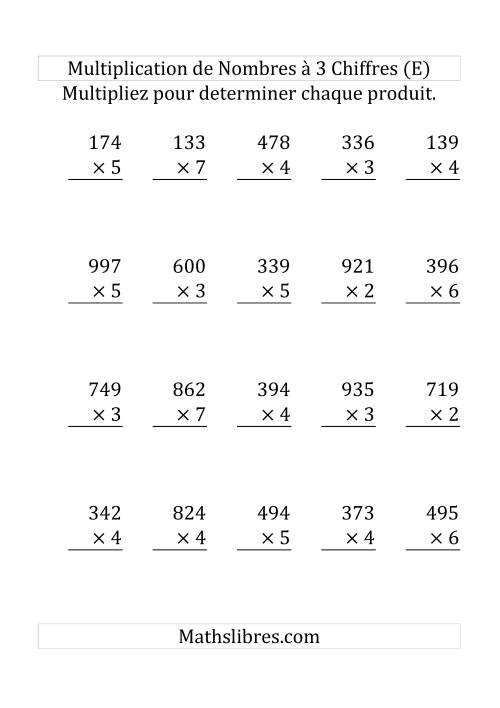 Multiplication de Nombres à 3 Chiffres par des Nombres à 1 Chiffre (Gros Caractère) (E)