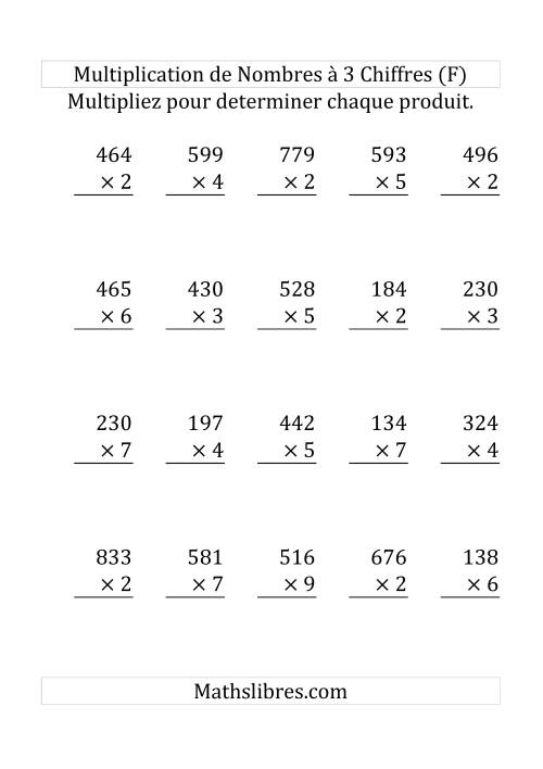 Multiplication de Nombres à 3 Chiffres par des Nombres à 1 Chiffre (Gros Caractère) (F)