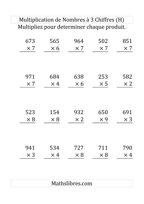Multiplication de Nombres à 3 Chiffres par des Nombres à 1 Chiffre (Gros Caractère) (H)