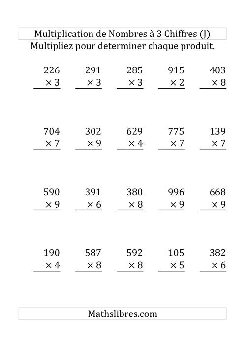 Multiplication de Nombres à 3 Chiffres par des Nombres à 1 Chiffre (Gros Caractère) (J)