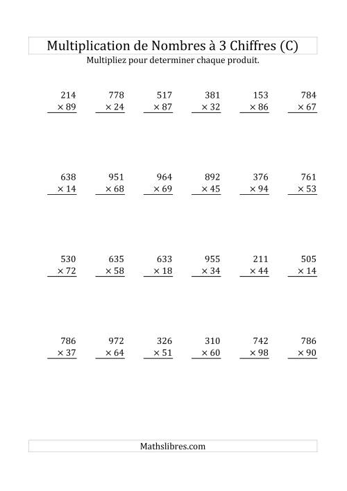 Multiplication de Nombres à 3 Chiffres par des Nombres à 2 Chiffres (C)
