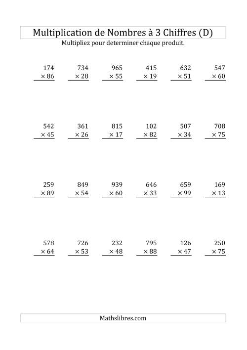 Multiplication de Nombres à 3 Chiffres par des Nombres à 2 Chiffres (D)