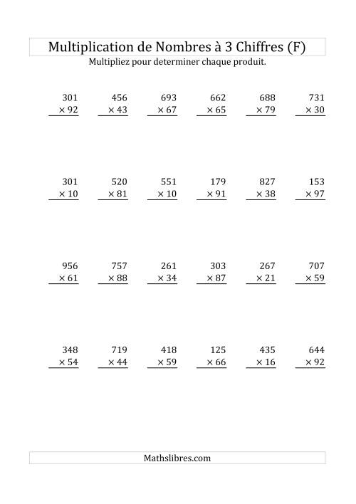 Multiplication de Nombres à 3 Chiffres par des Nombres à 2 Chiffres (F)